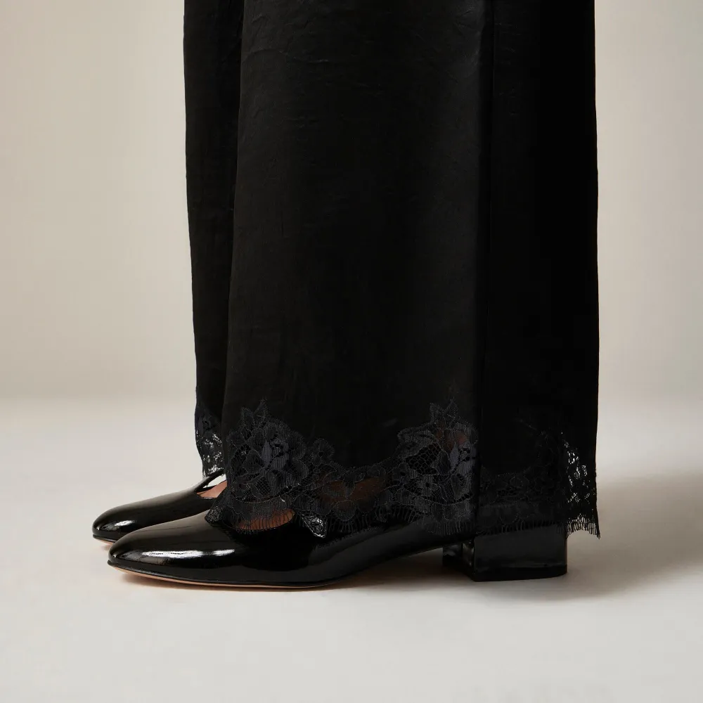 Stratus lace-trim pant in textured satin