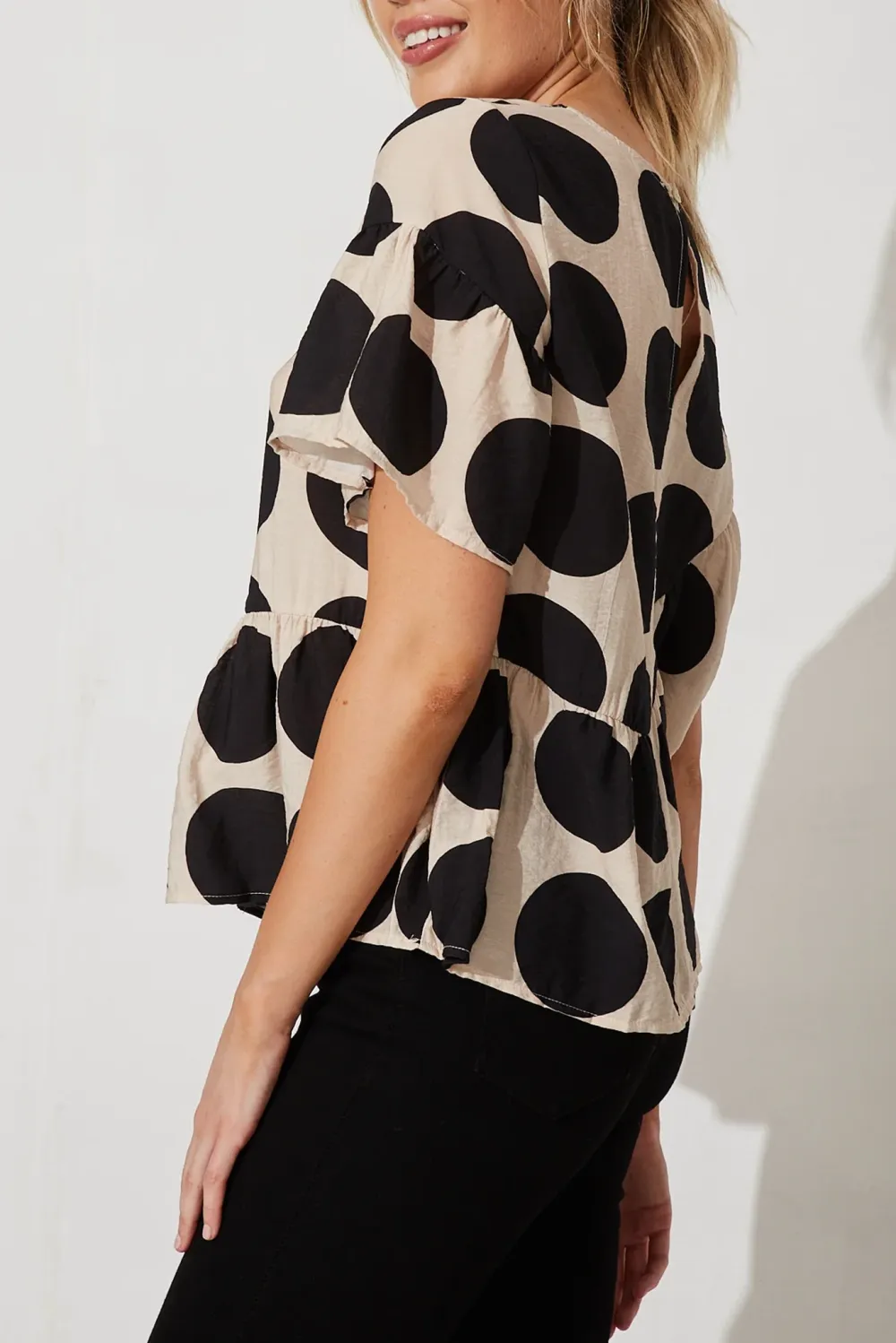 Beige Polka Dot Ruffled Top