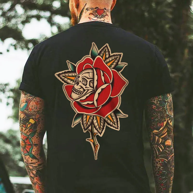 Skull Rose Flower Pattern Casual T-shirt