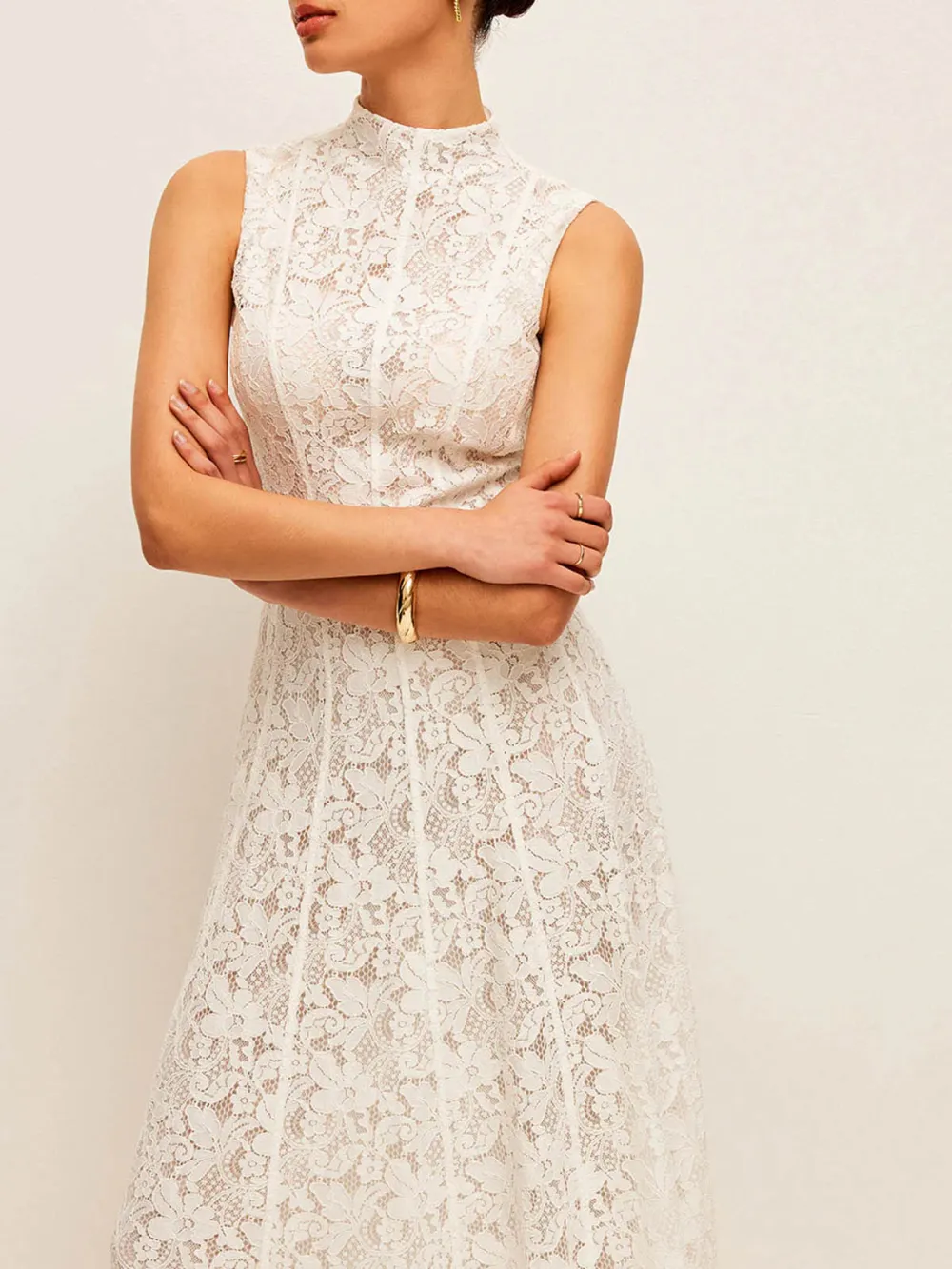 Lace Mock Neck Sleeveless Dress