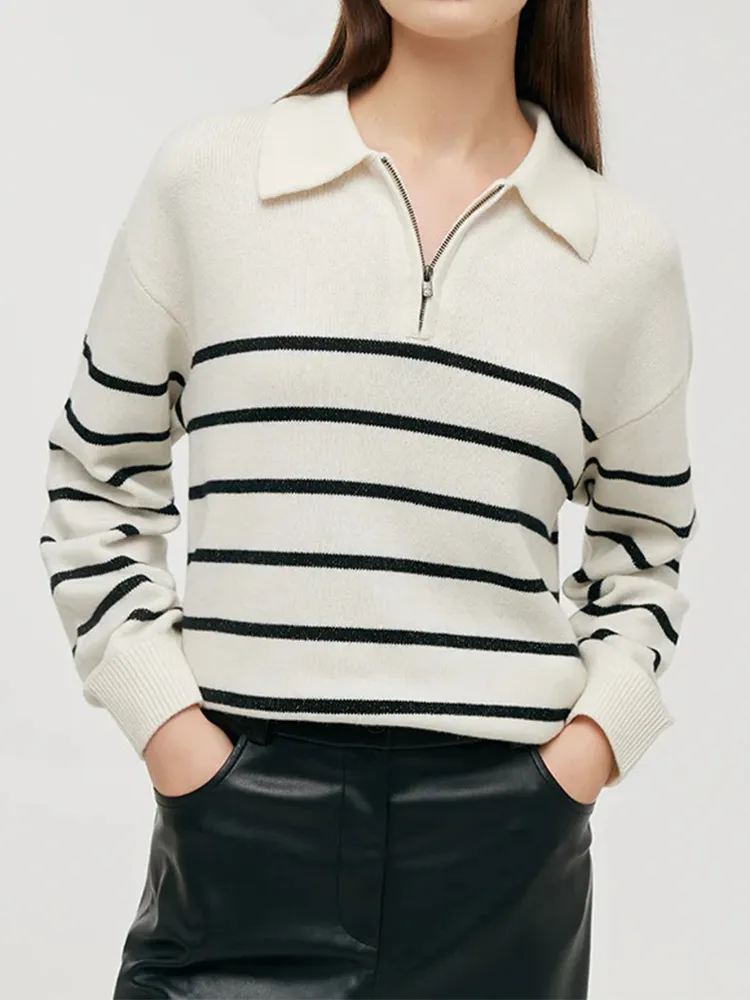 Wool Black And White Stripe Women Sweater