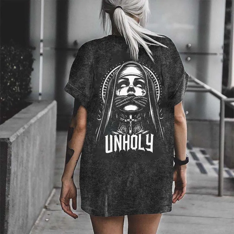 Unholy Nun Printed Oversize Washed T-Shirt