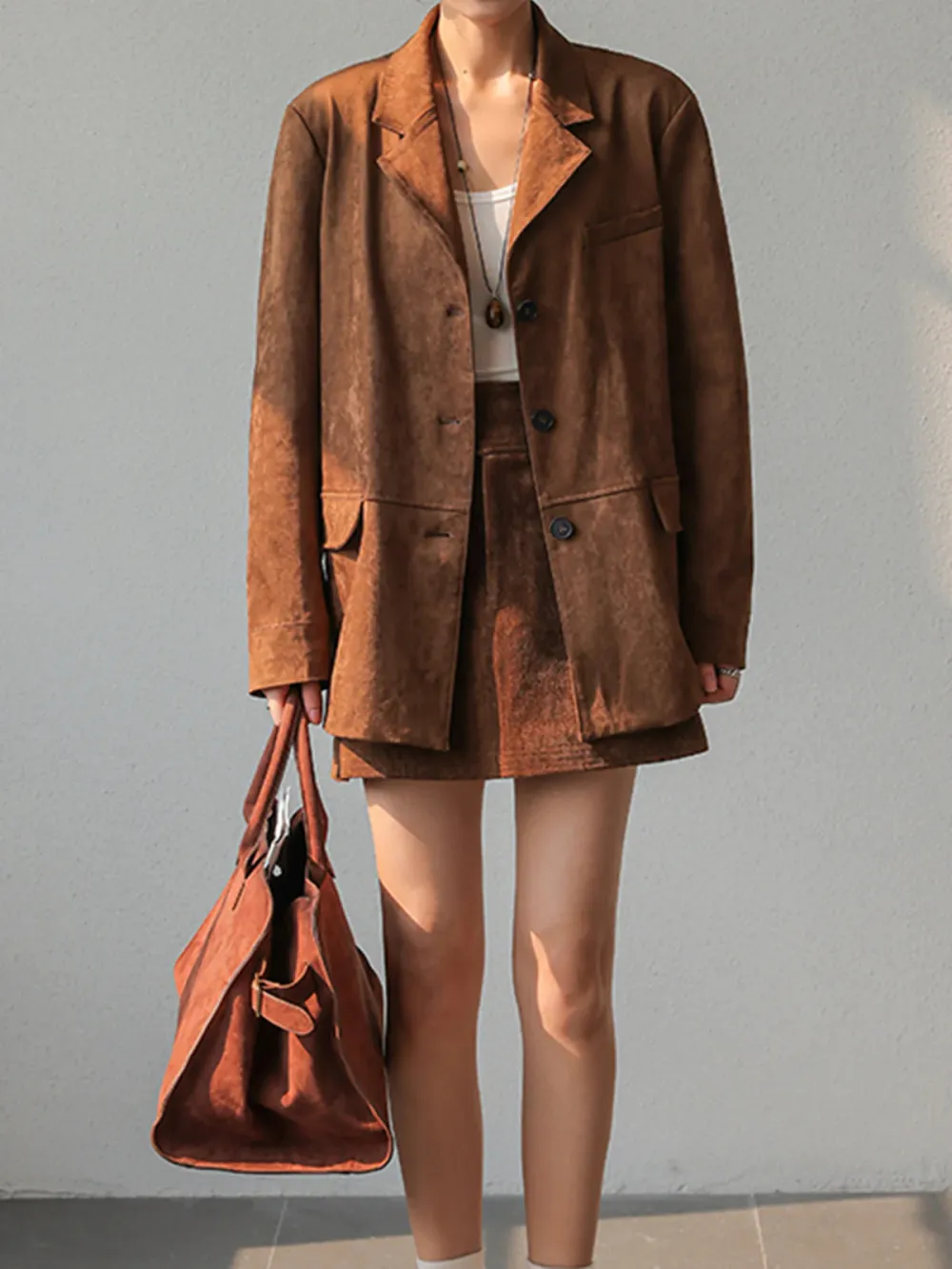 Suede Button Up Lapel Blazer