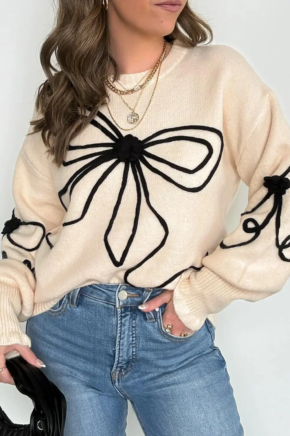 Favorite Option Bow Embroidered Sweater