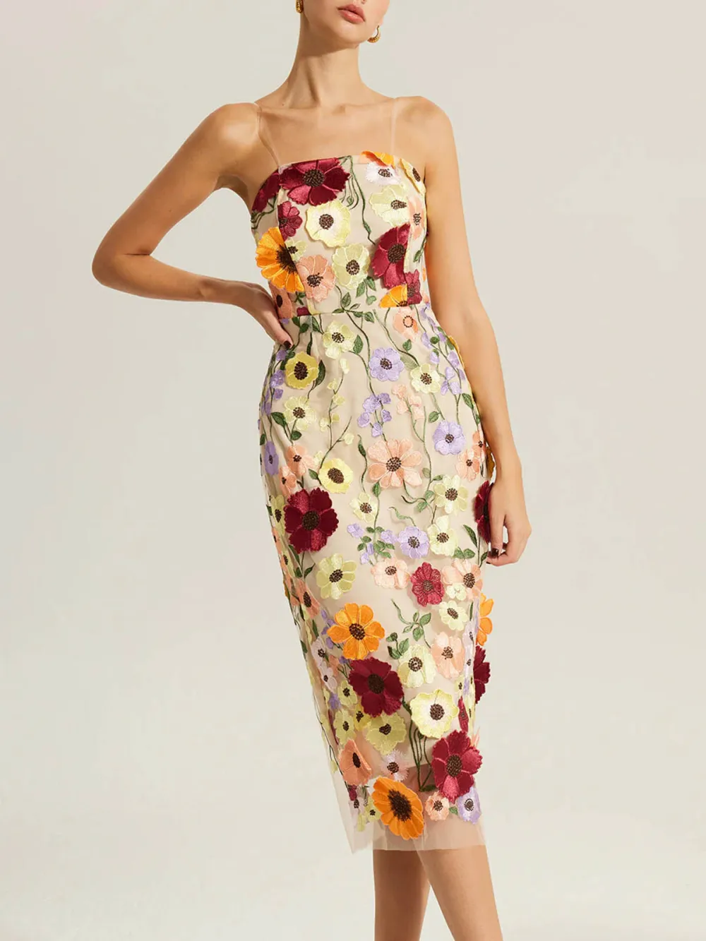 Flower Patched Cami Dress