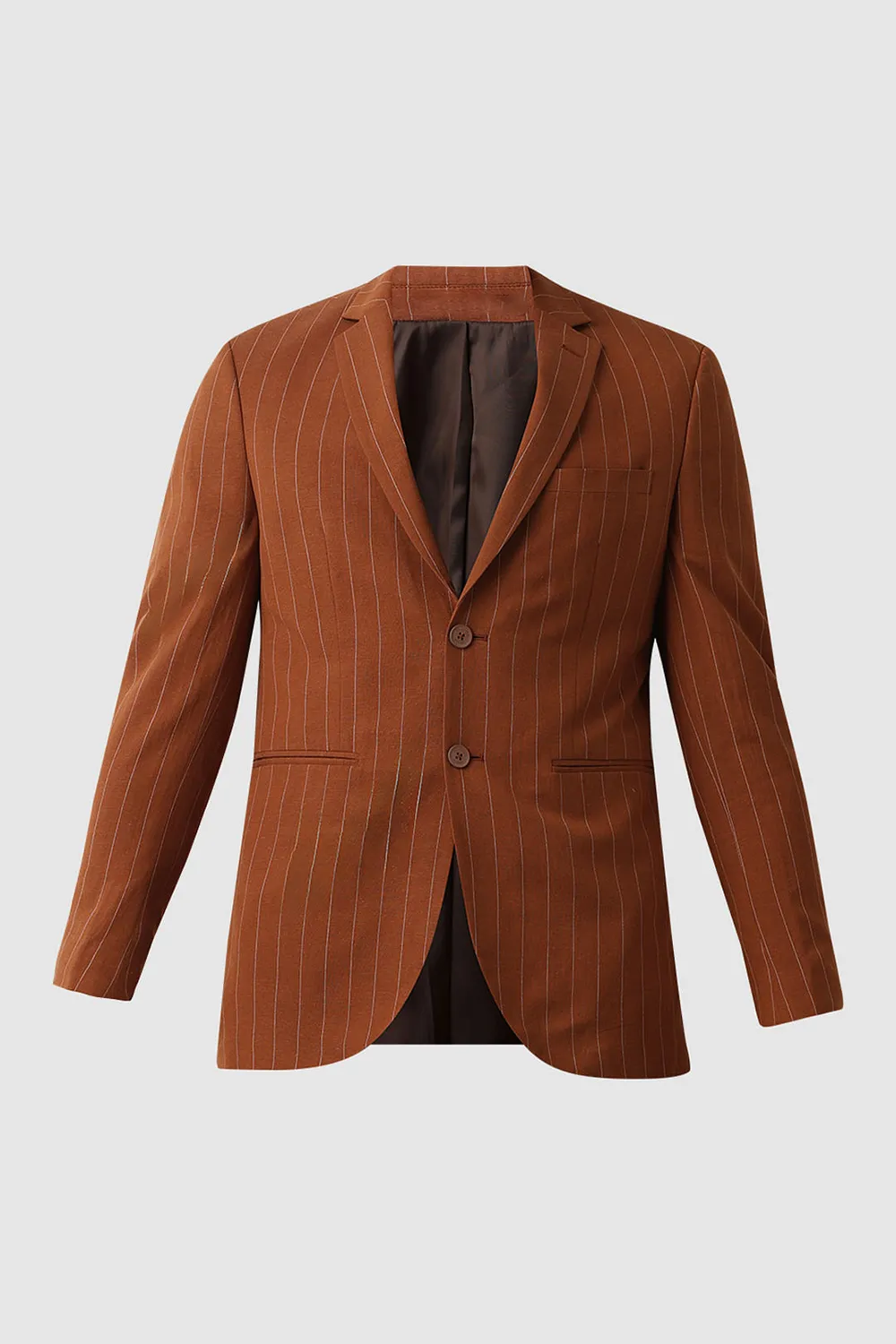 Brown Striped Casual Blazer