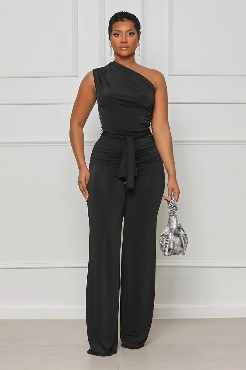 The Moment One Shoulder Jumpsuit (Black)-FINAL SALE