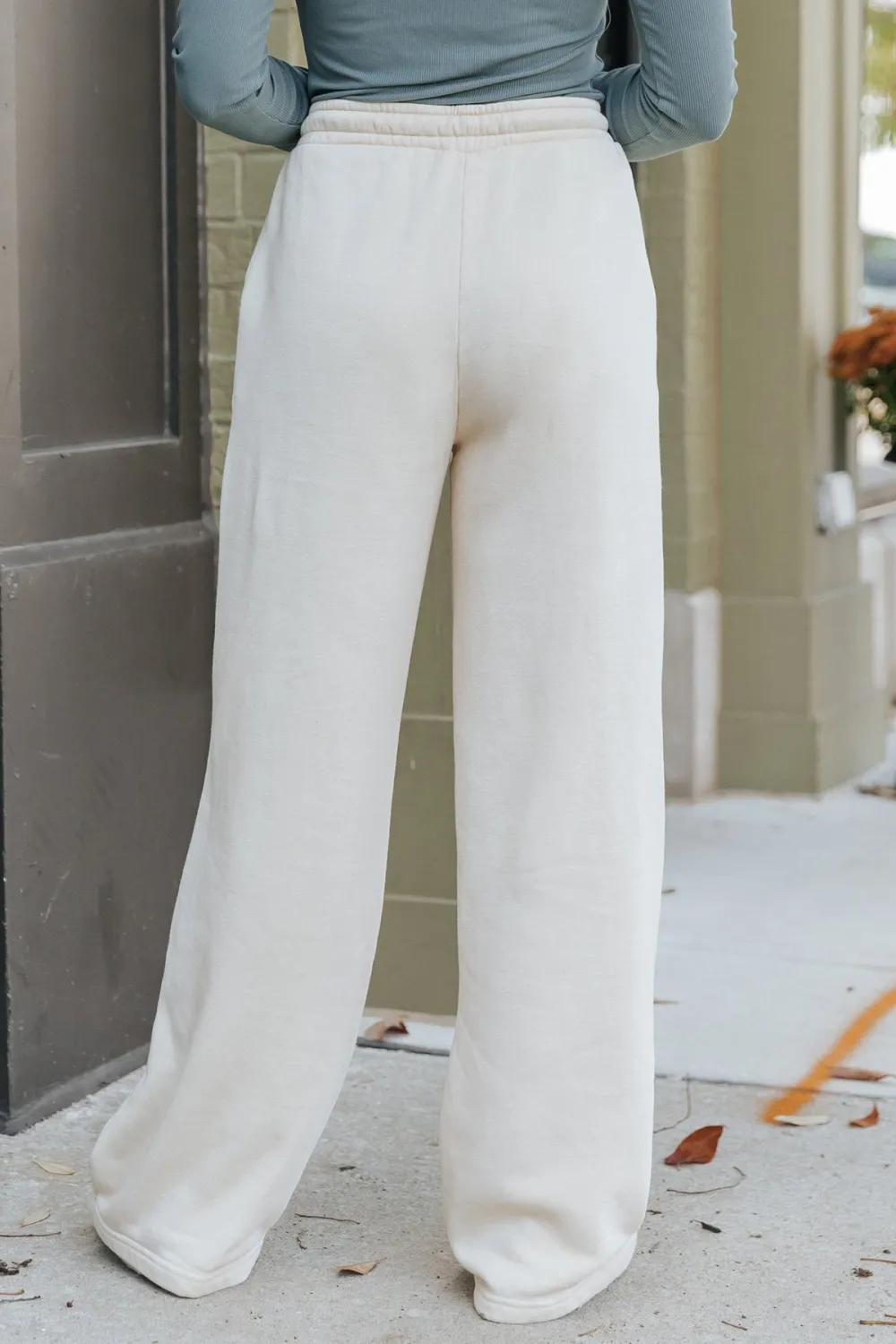 Cream Seam Detail Wide Leg Sweatpants