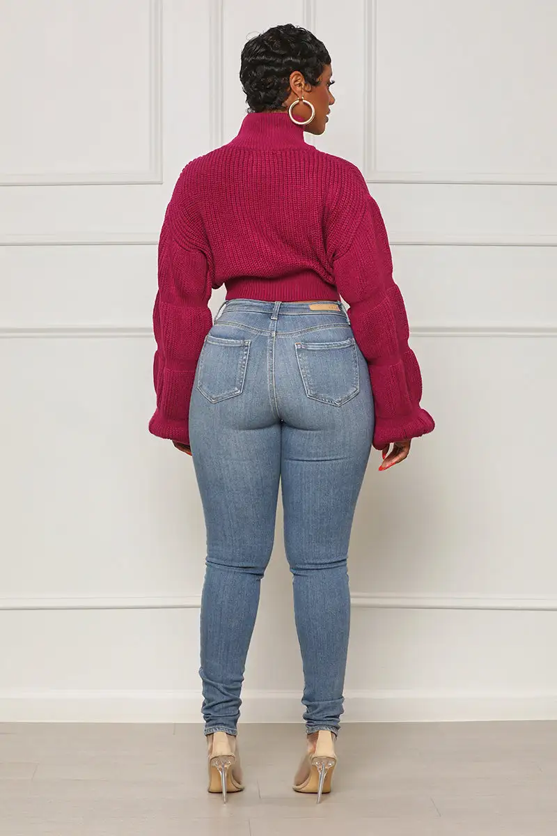 Burst Your Bubble Cropped Sweater (Fuchsia)- FINAL SALE