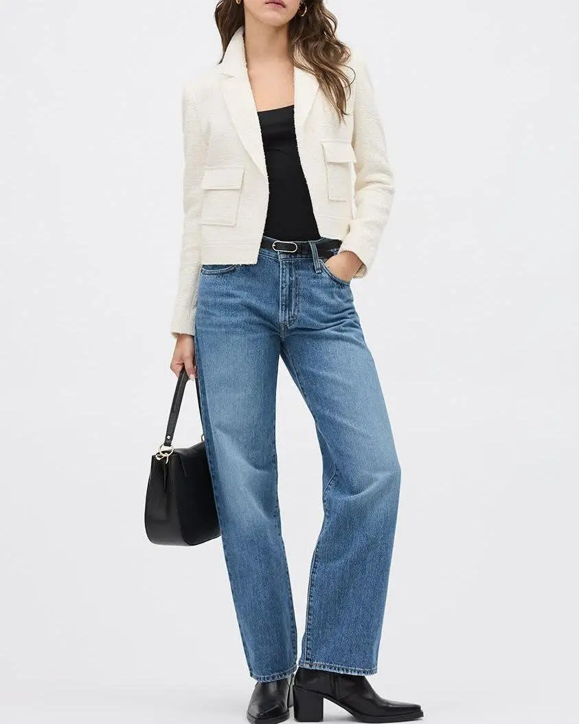 Boucle Open Double-Breasted Cropped Blazer