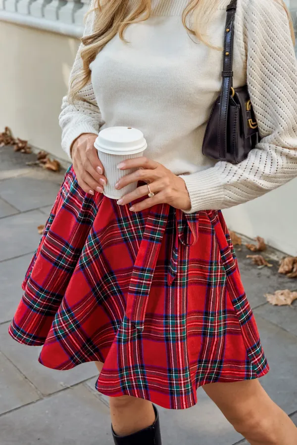 Red Plaid A-Line Mini Skirt