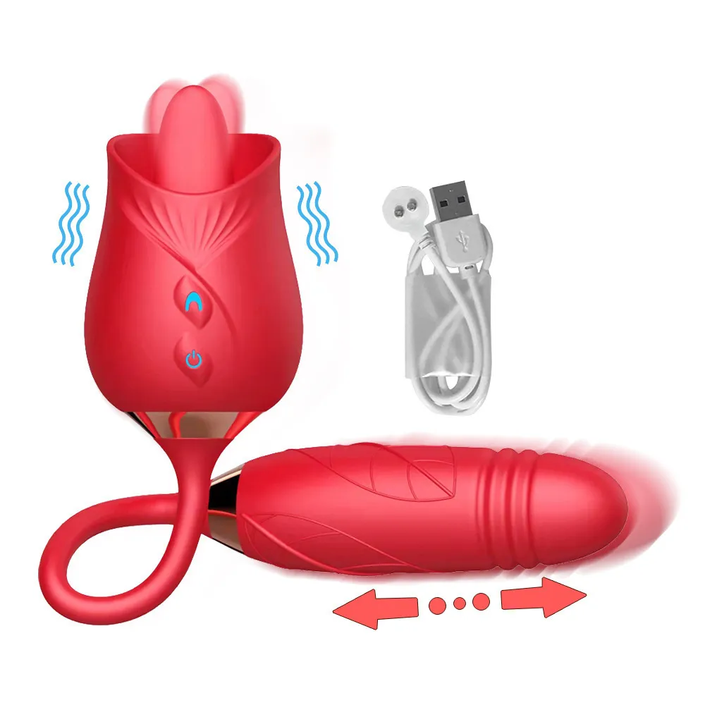 Rose Sucking Vibrator Oral Clit Licking Tongue G Spot Dildo Sex Toys For Women
