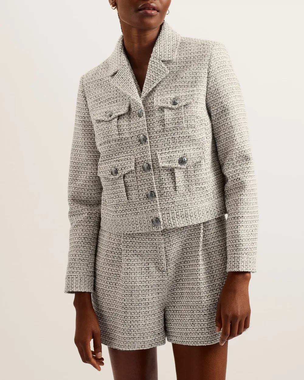 Osamu Boxy Fit Cropped Boucle Jacket Ivory