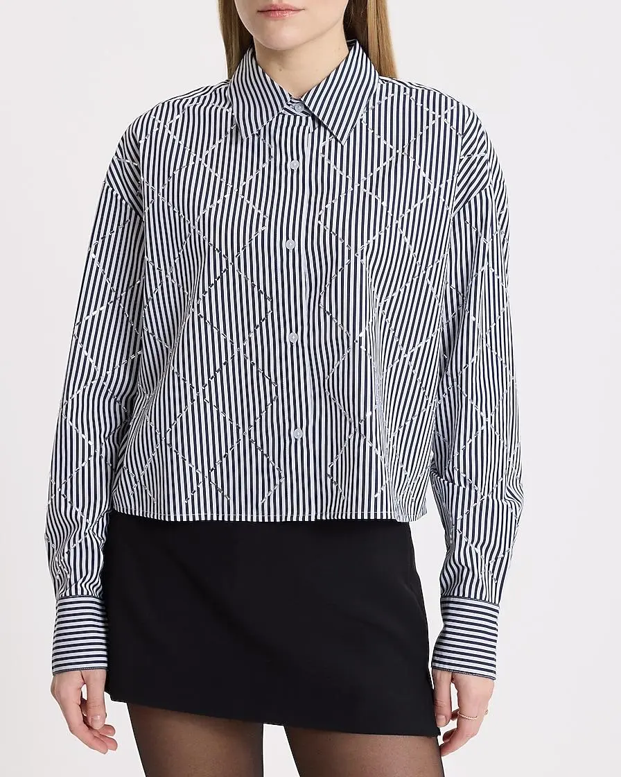 Embellished Striped Cropped Boyfriend Portofino Shirt