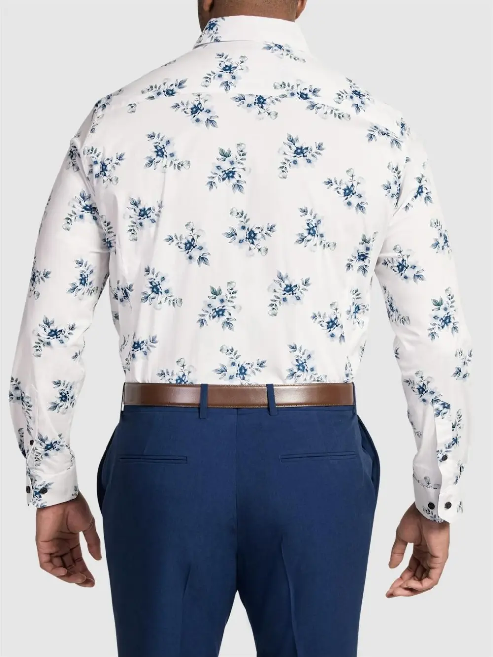 NAVY VERDON FLORAL STRETCH SHIRT