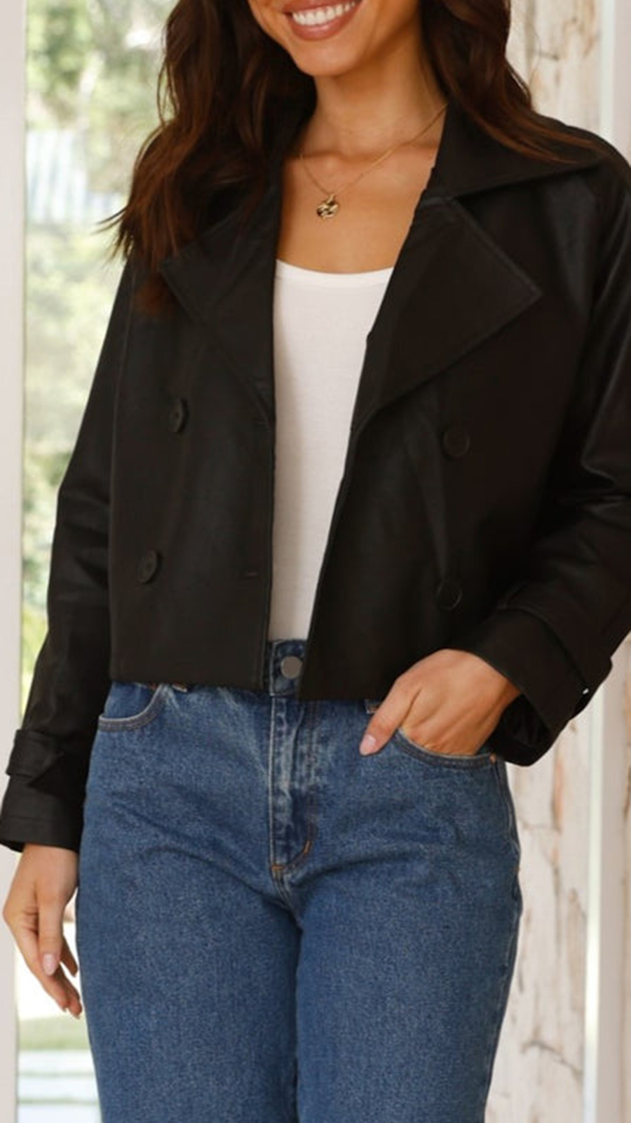 Quintana Cropped Trench Jacket - Black