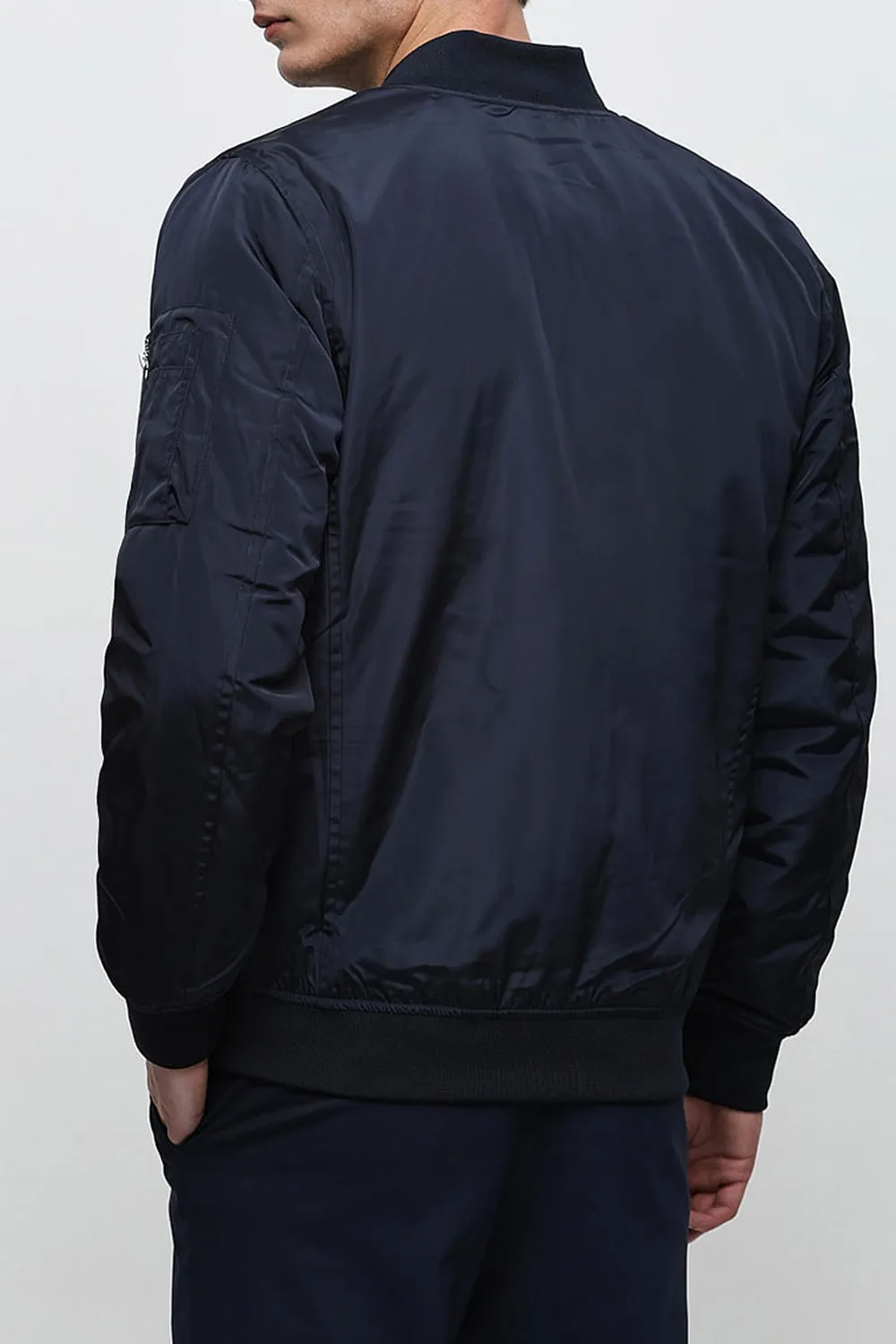 Dark Blue Zip-Up Bomber Jacket