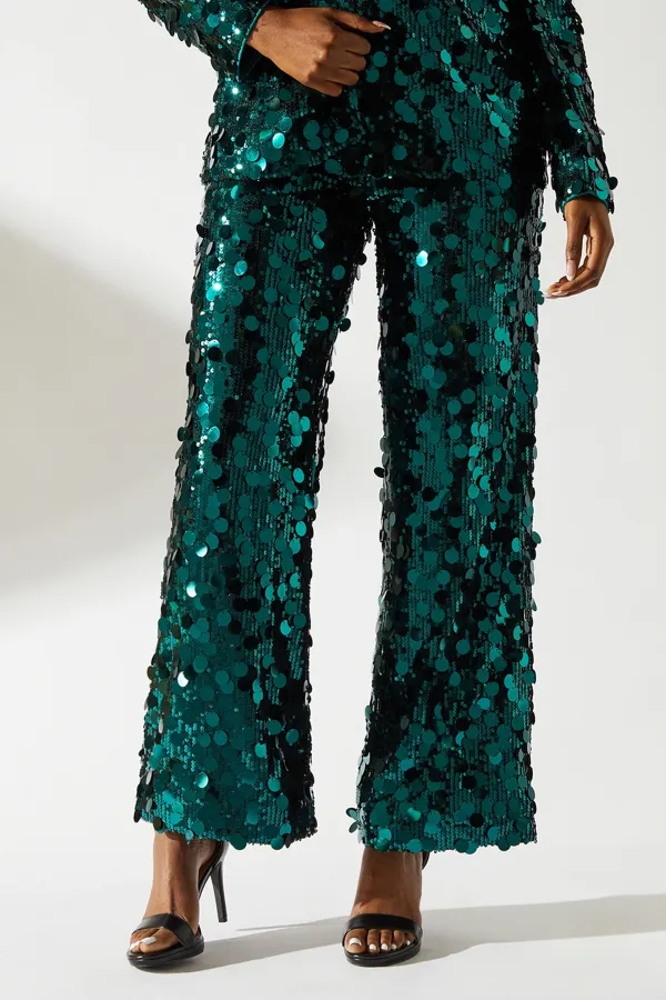 Disc Sequin Satin Trim Trouser