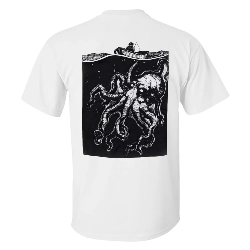 Deep Sea Monster Octopus Printed Men's T-shirt