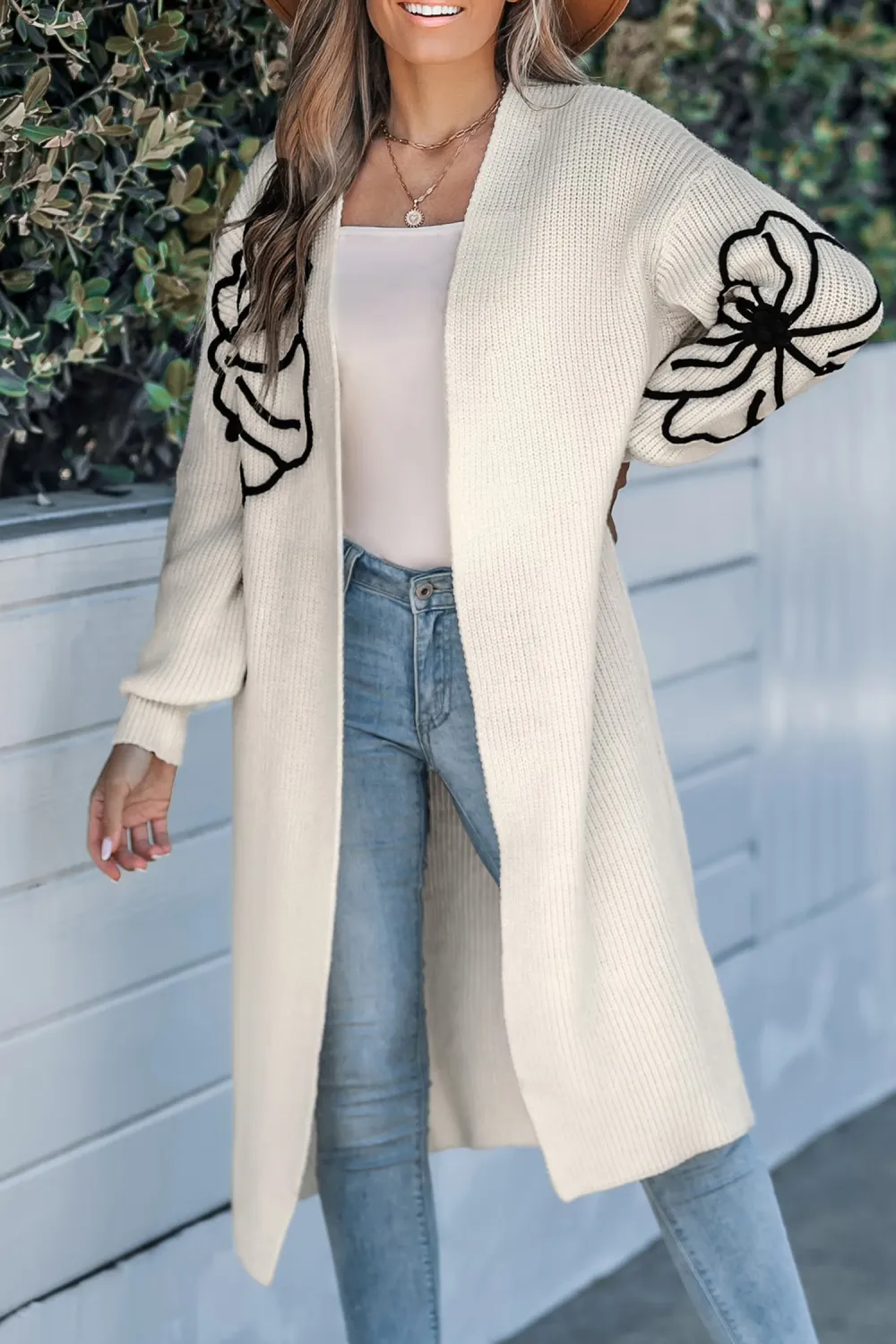 Ivory Floral Long Sleeve Duster