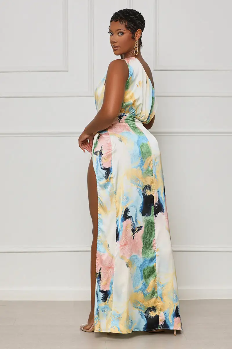 Evening Delight One Shoulder Maxi Dress (Blue Multi)