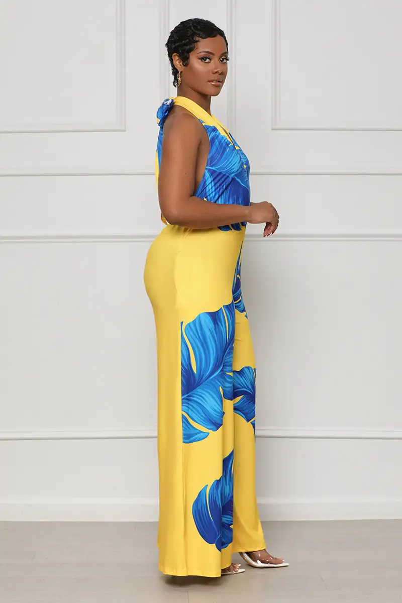 Cabana Palm Print Jumpsuit (Yellow Multi)- FINAL SALE