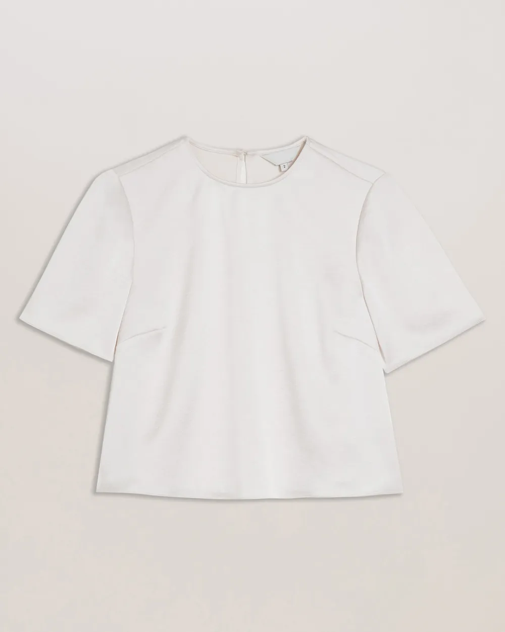 Siroi Short Sleeve Satin Crew Neck Top Ivory