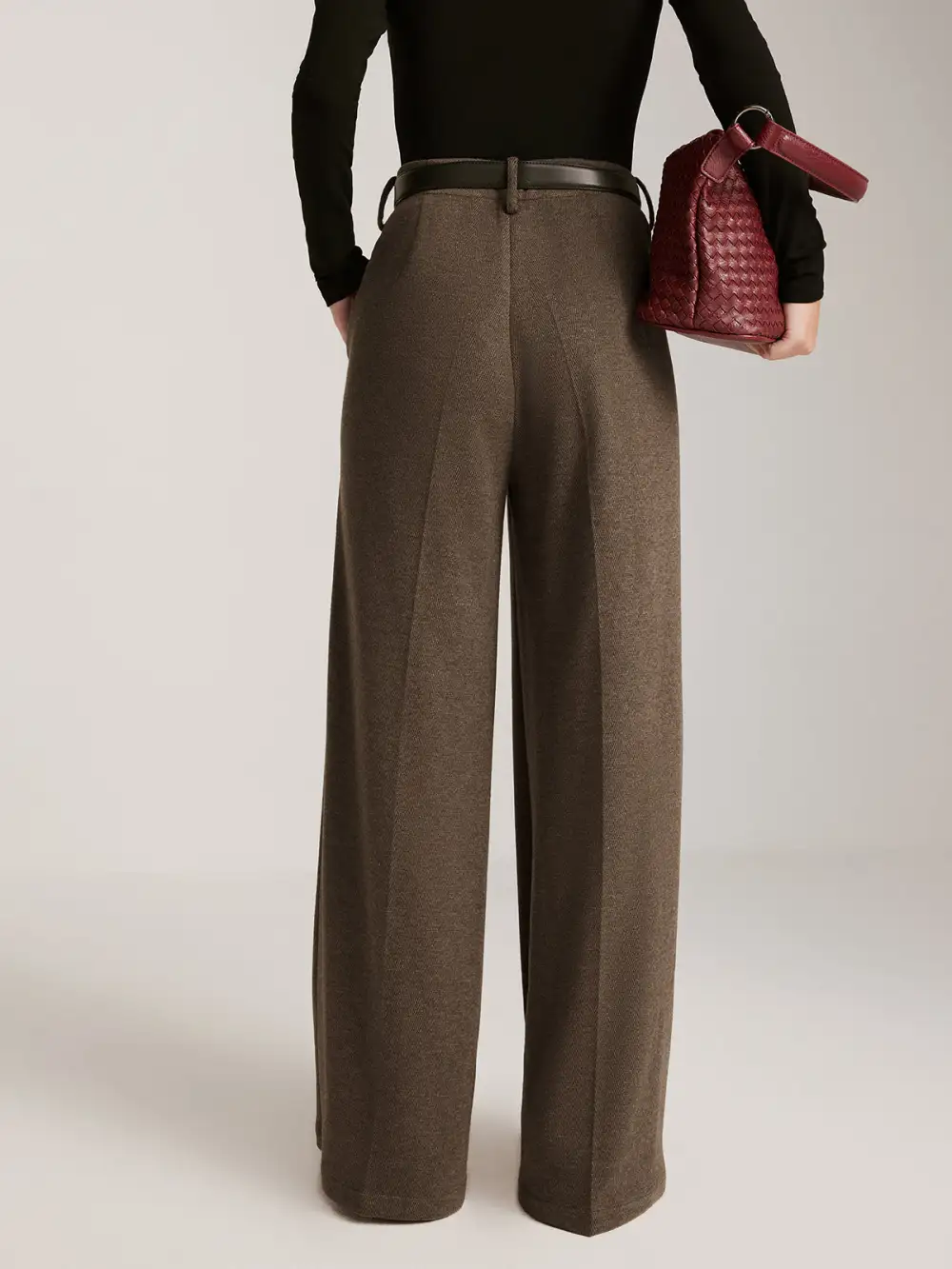 Pocketed Wide-Leg Pants Without Belt