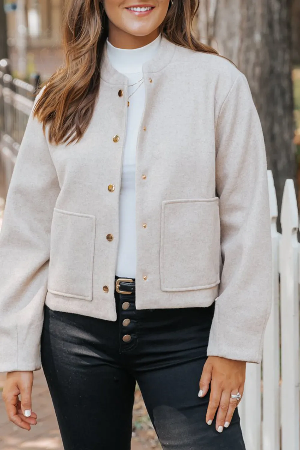 Effortless Beige Bomber Jacket