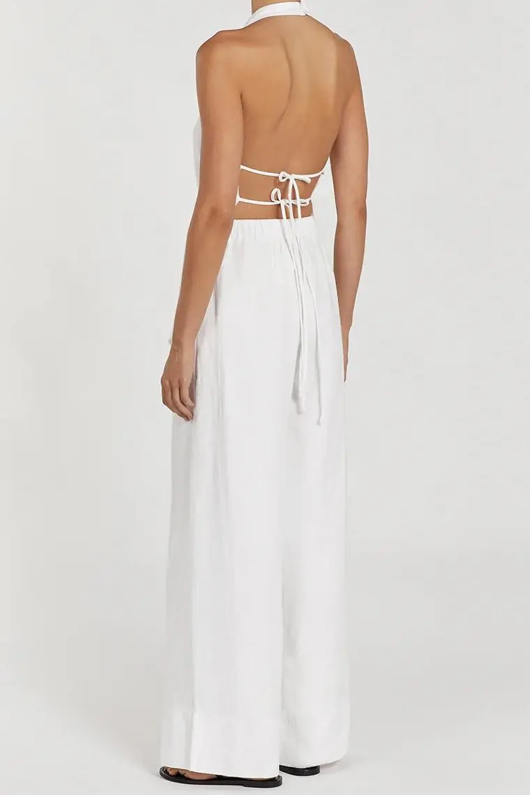 GINA WHITE LINEN ELASTIC WAIST PANT