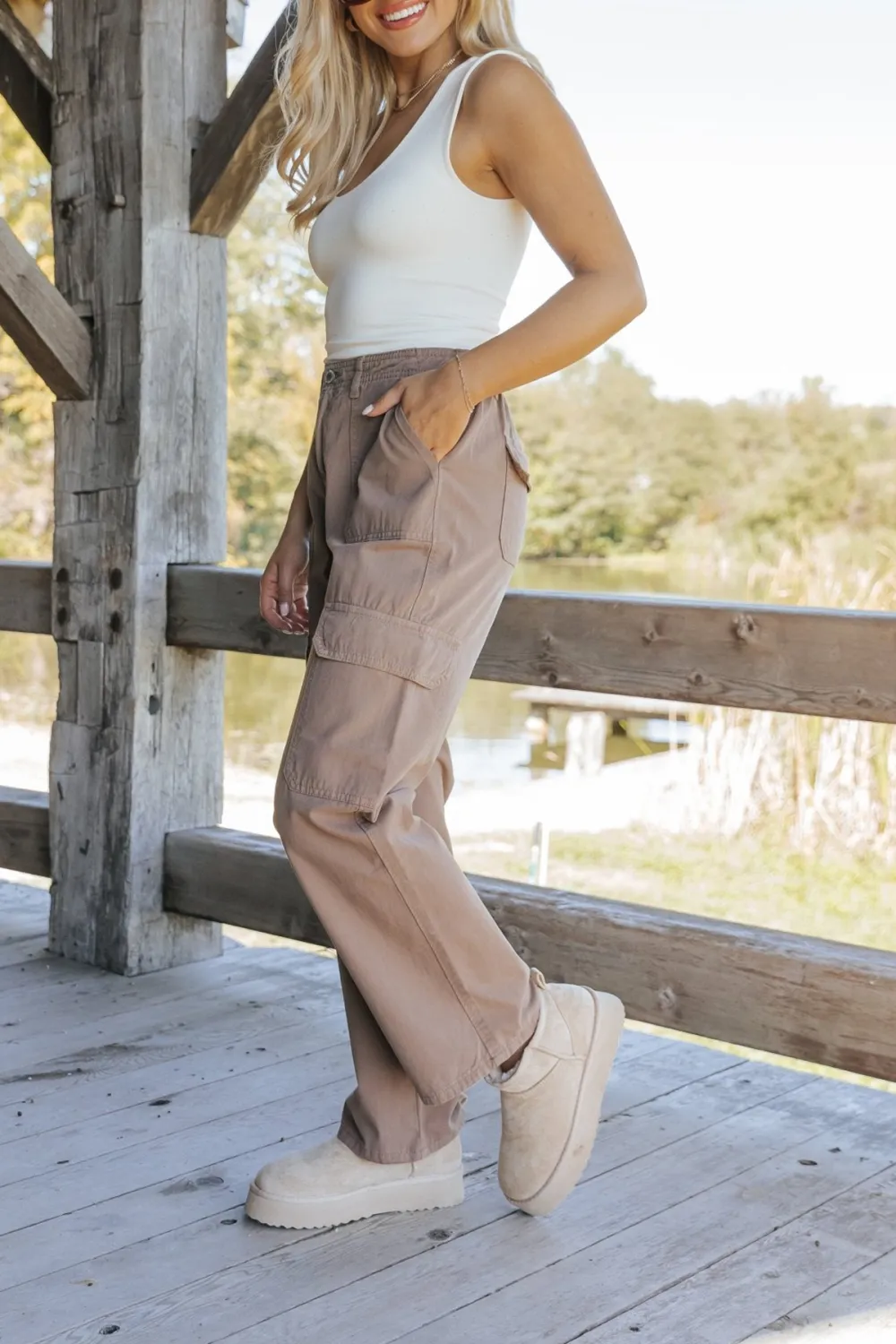 Mocha Straight Leg Cargo Pants