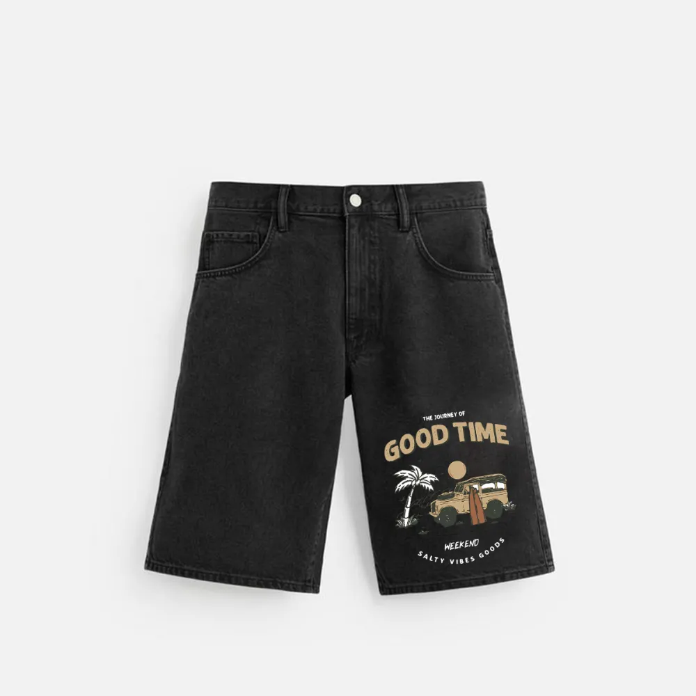 Good Time Weekend Salty Vibes Goods Printed Denim Shorts