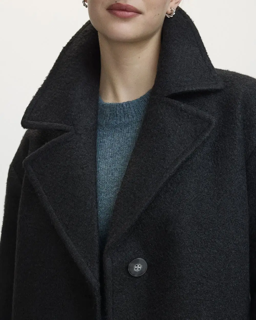 Oversized Boucle Coat with Three-Button Closure