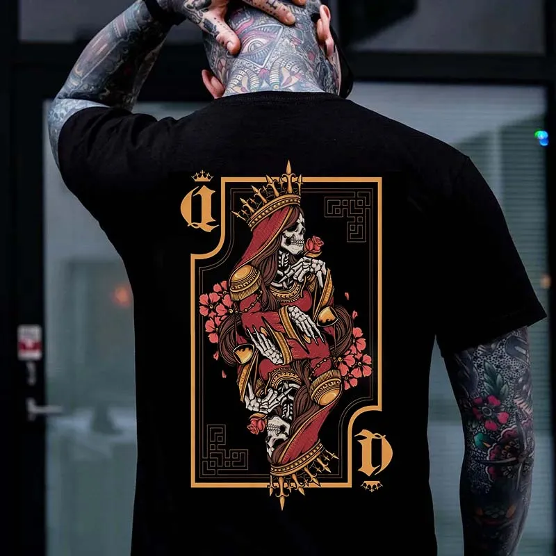 Skull Queen Playing Cards Printed Men's T-shirt