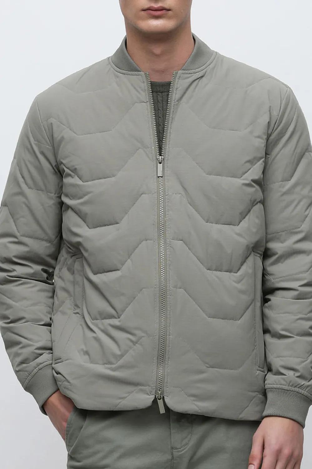 GREEN QUILTED REDOWN BOMBER JACKET