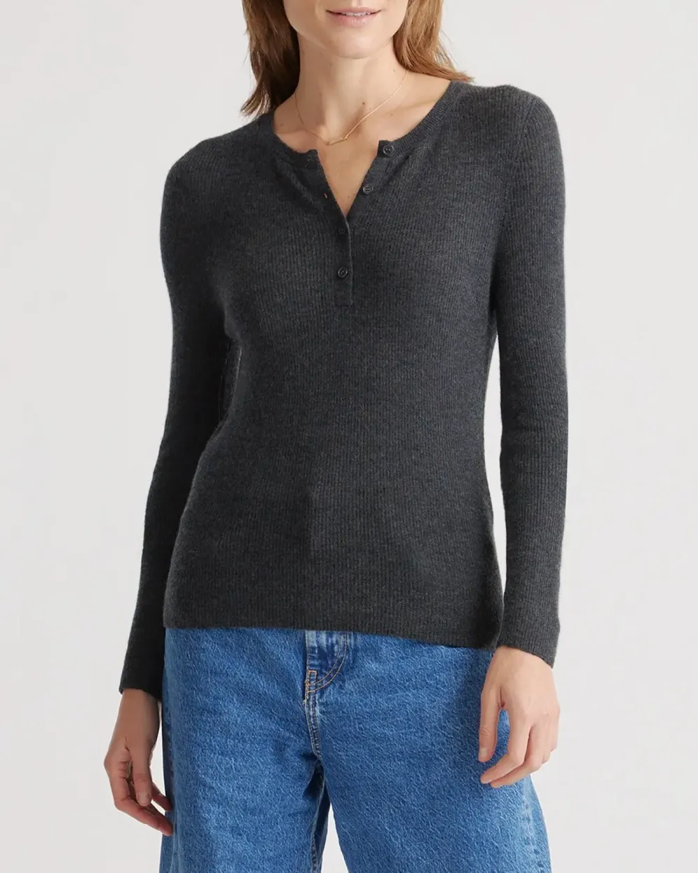 Featherweight Cashmere Ribbed Henley Sweater