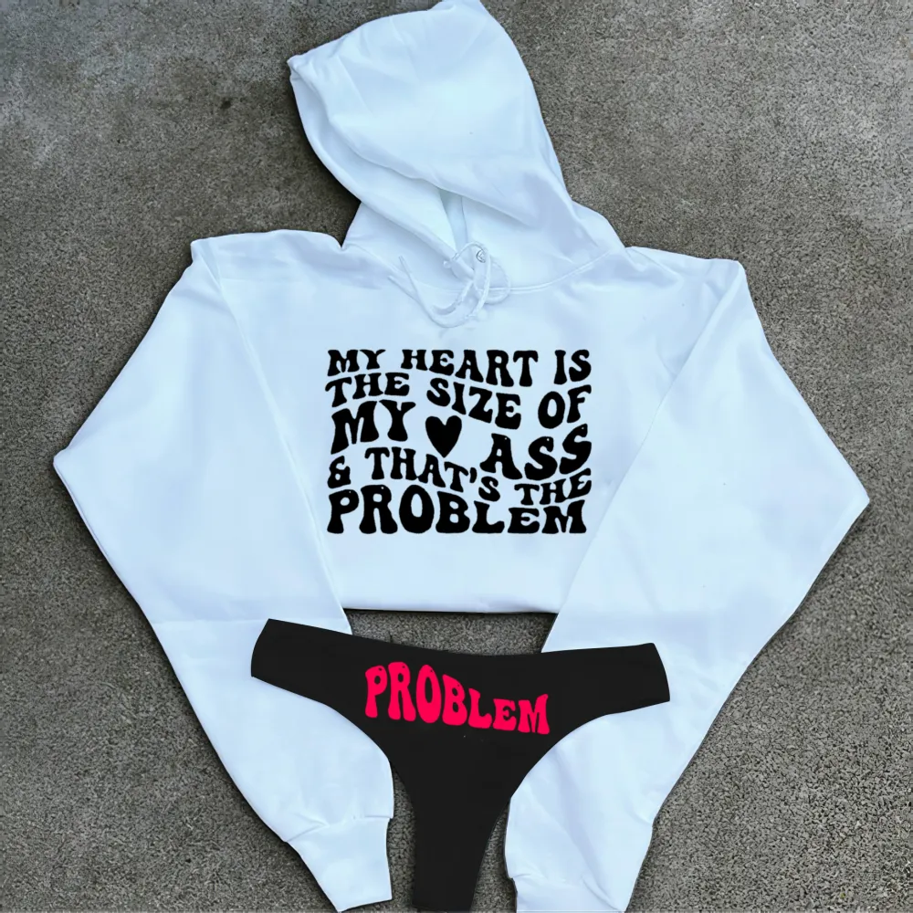 My Heart Is The Size Of My Ass Printed Women's Cropped Hoodie & Thong Sets