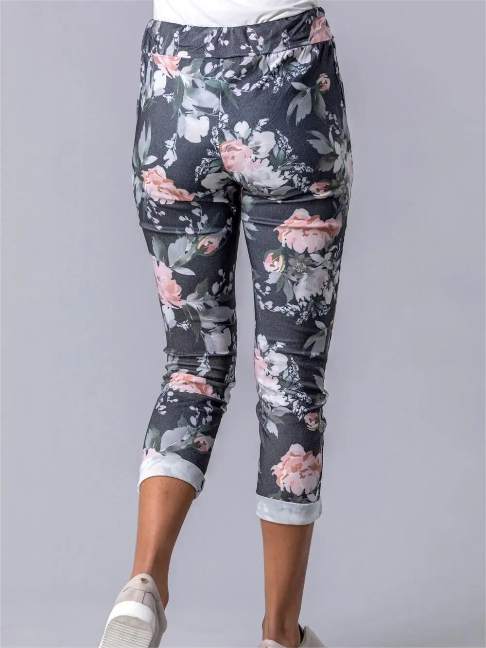 Black Multi-Print Cropped Trousers