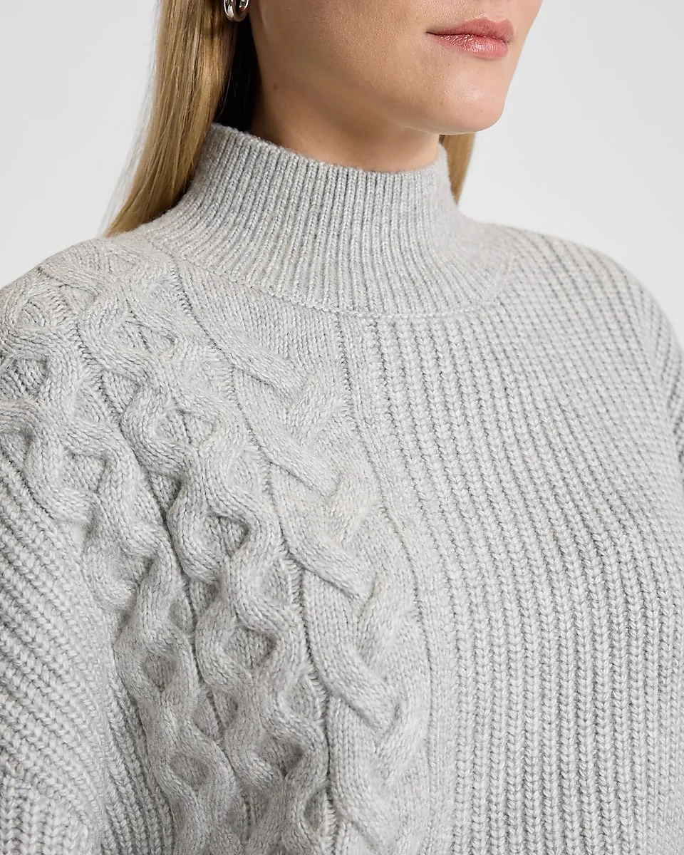 Relaxed Mock Neck Cable Knit Sweater