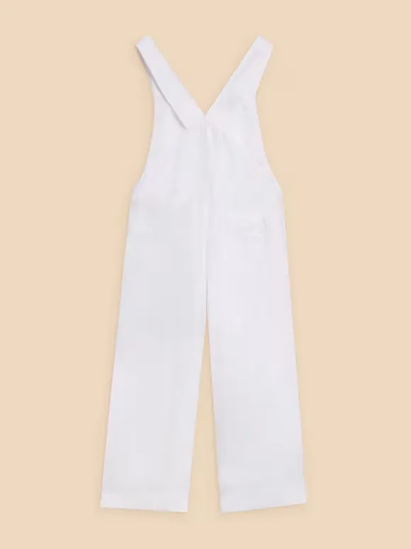 Crop Linen Dungaree In Natural White