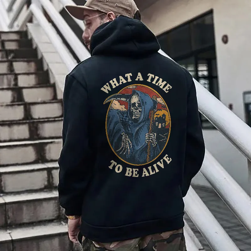 What A Time To Be Alive Printed Skull Men's Hoodie