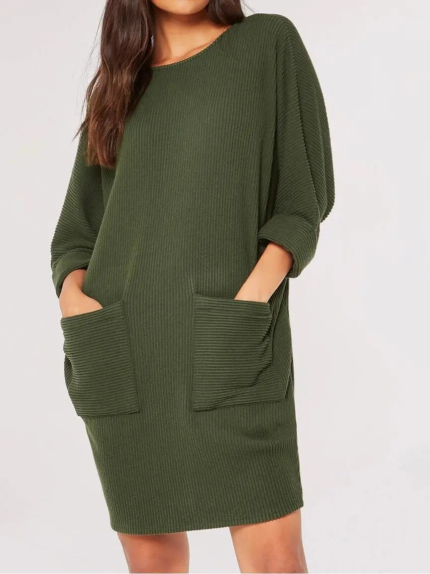 Ribbed Knit Cocoon Mini Dress