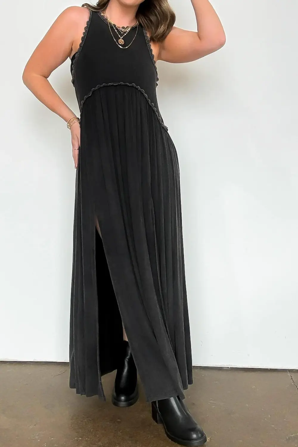 Simply Enticing Flowy Maxi Front Slit Dress