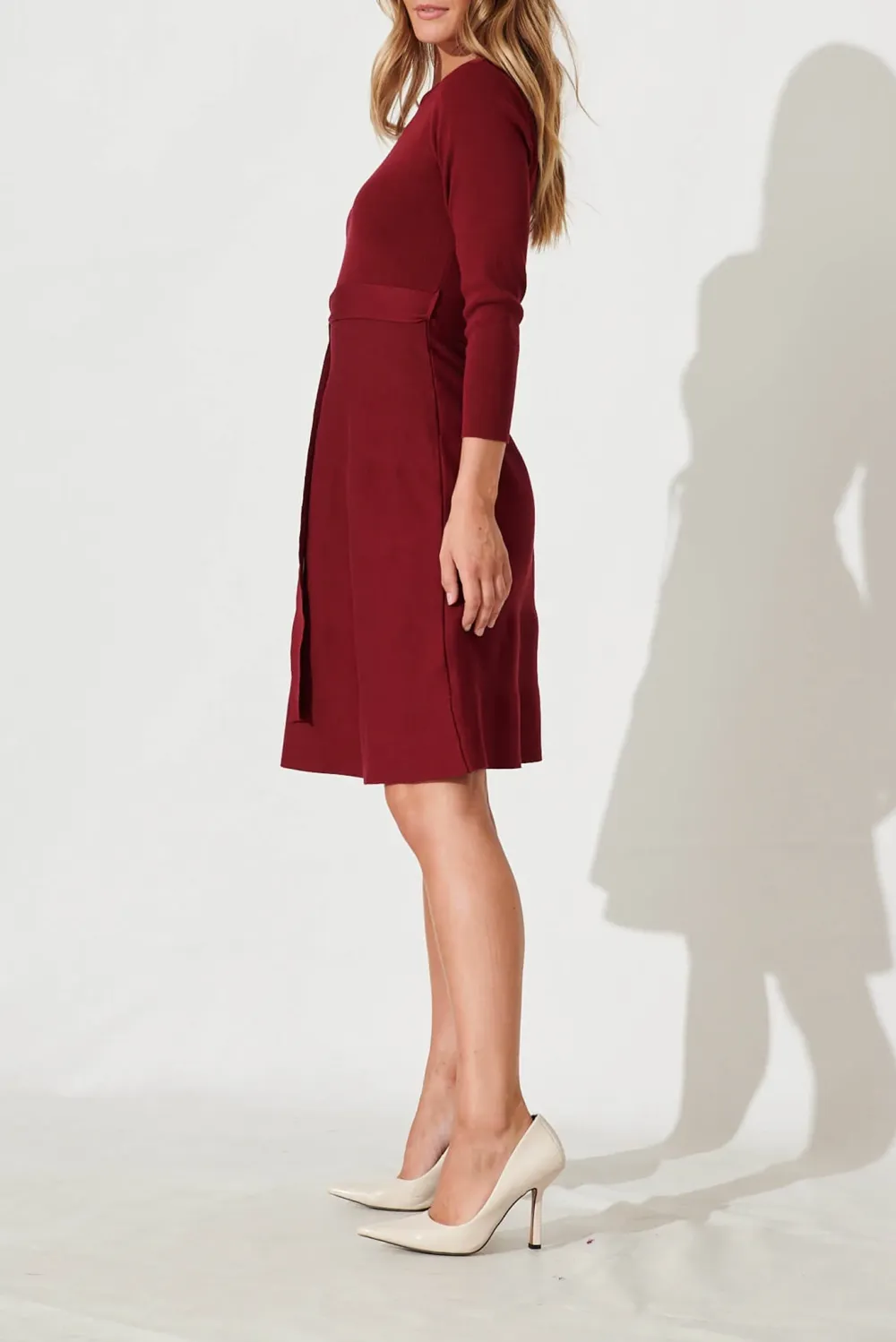 Burgundy Belted Knitted Dress