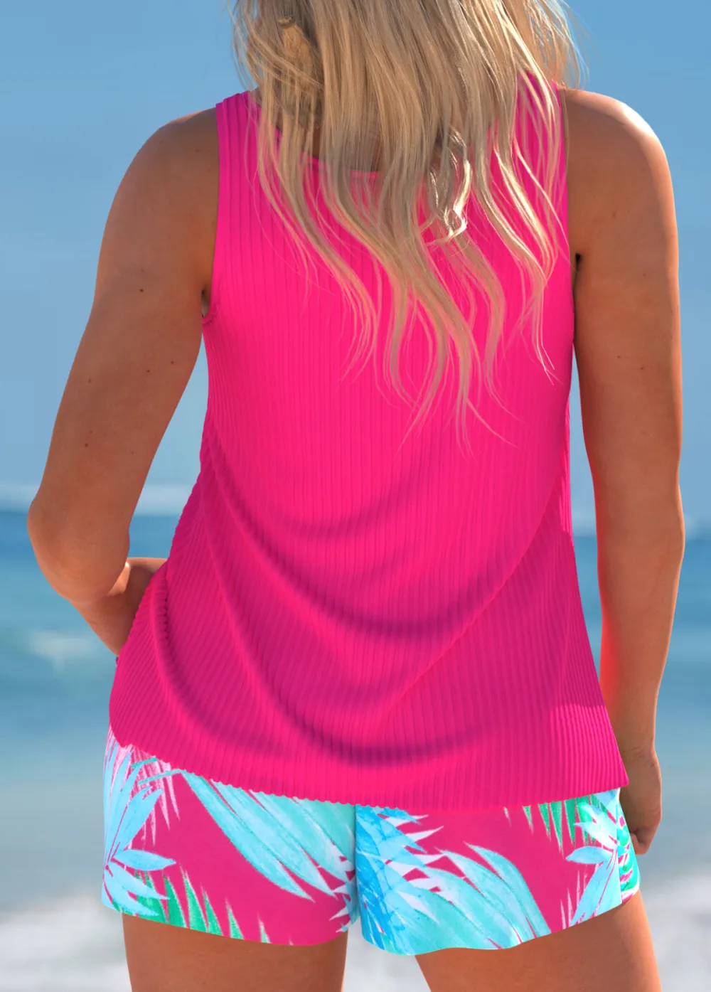 Cut Out Tropical Plants Print Hot Pink  Set