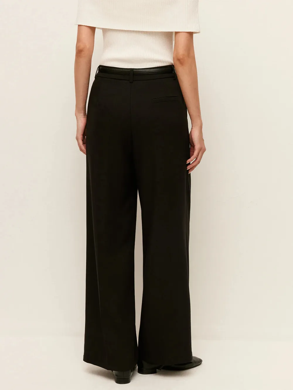 Plain Straight Pants With Belted