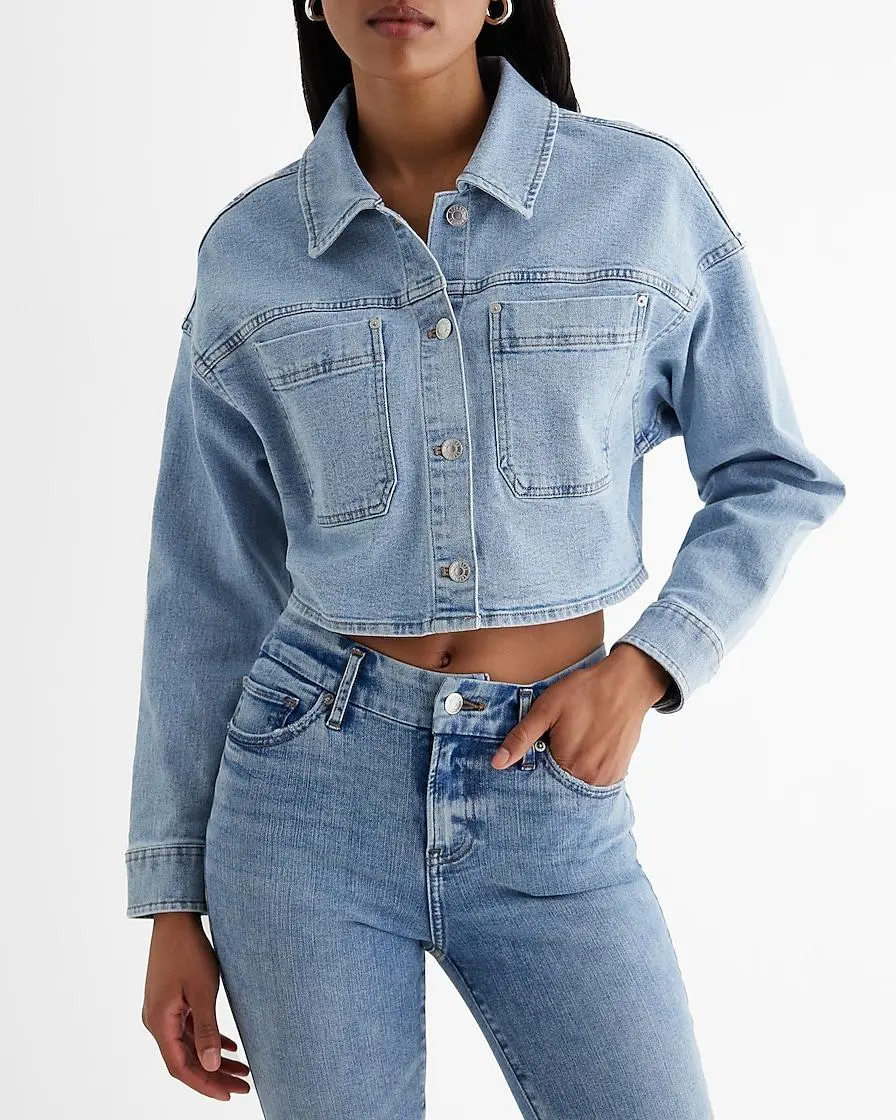 Light Wash Cropped Denim Shacket