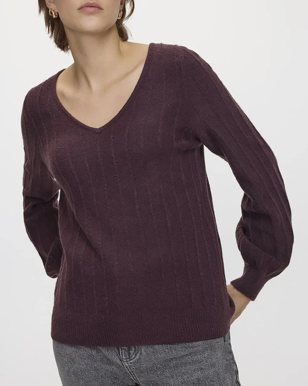 Long-Balloon-Sleeve V-Neck PlushSoft Sweater