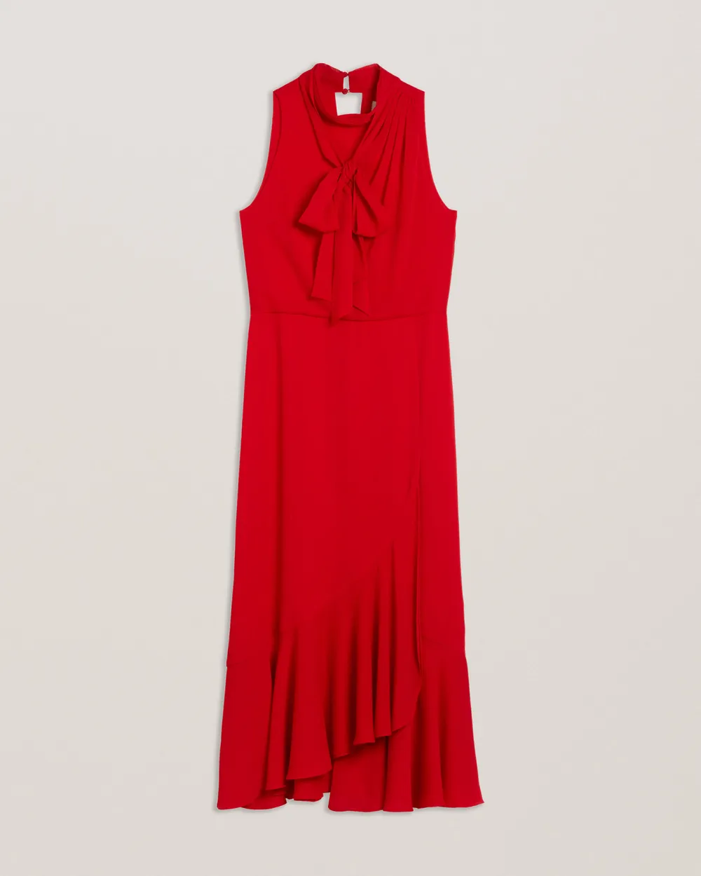 Rowaa Sleeveless Scarf Detail Midi Dress Red