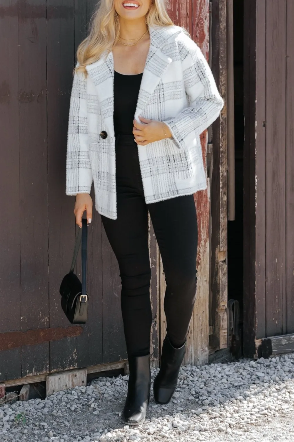 Black and White Plaid Blazer Jacket